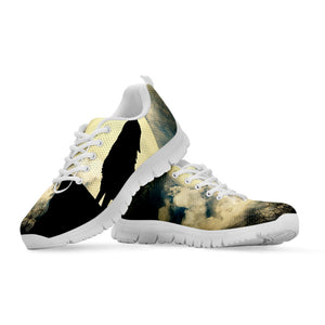 Wolf Howling At The Full Moon Print White Running Shoes