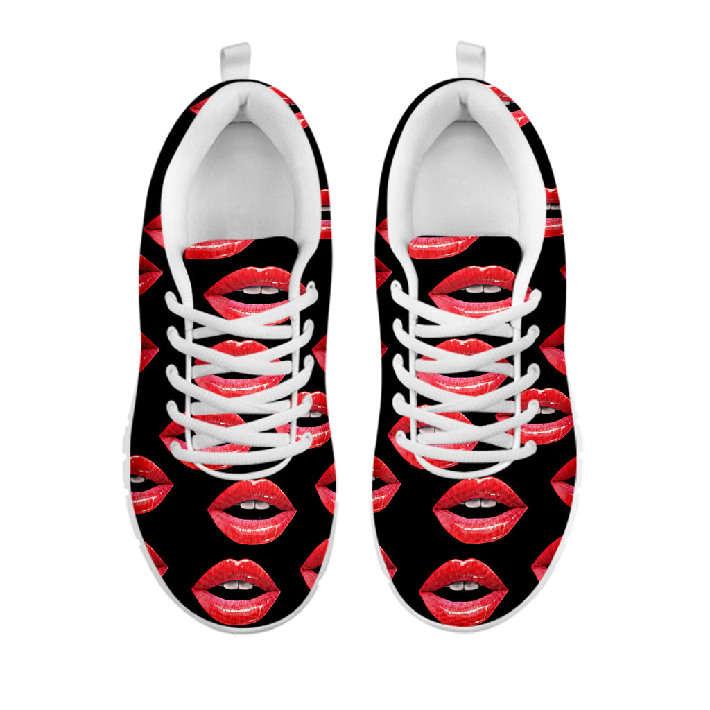 Women's Lips Pattern Print White Running Shoes