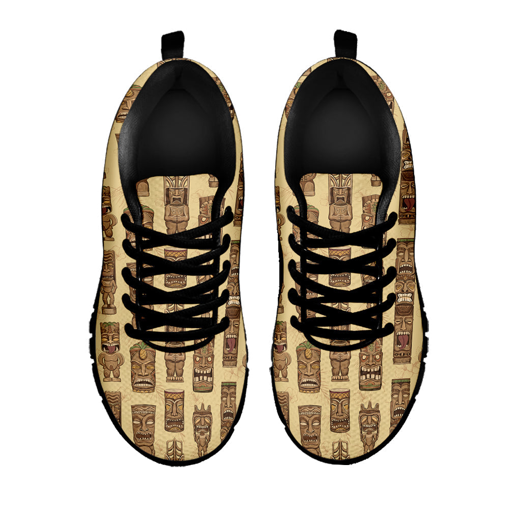 Wooden Tiki Pattern Print Black Running Shoes