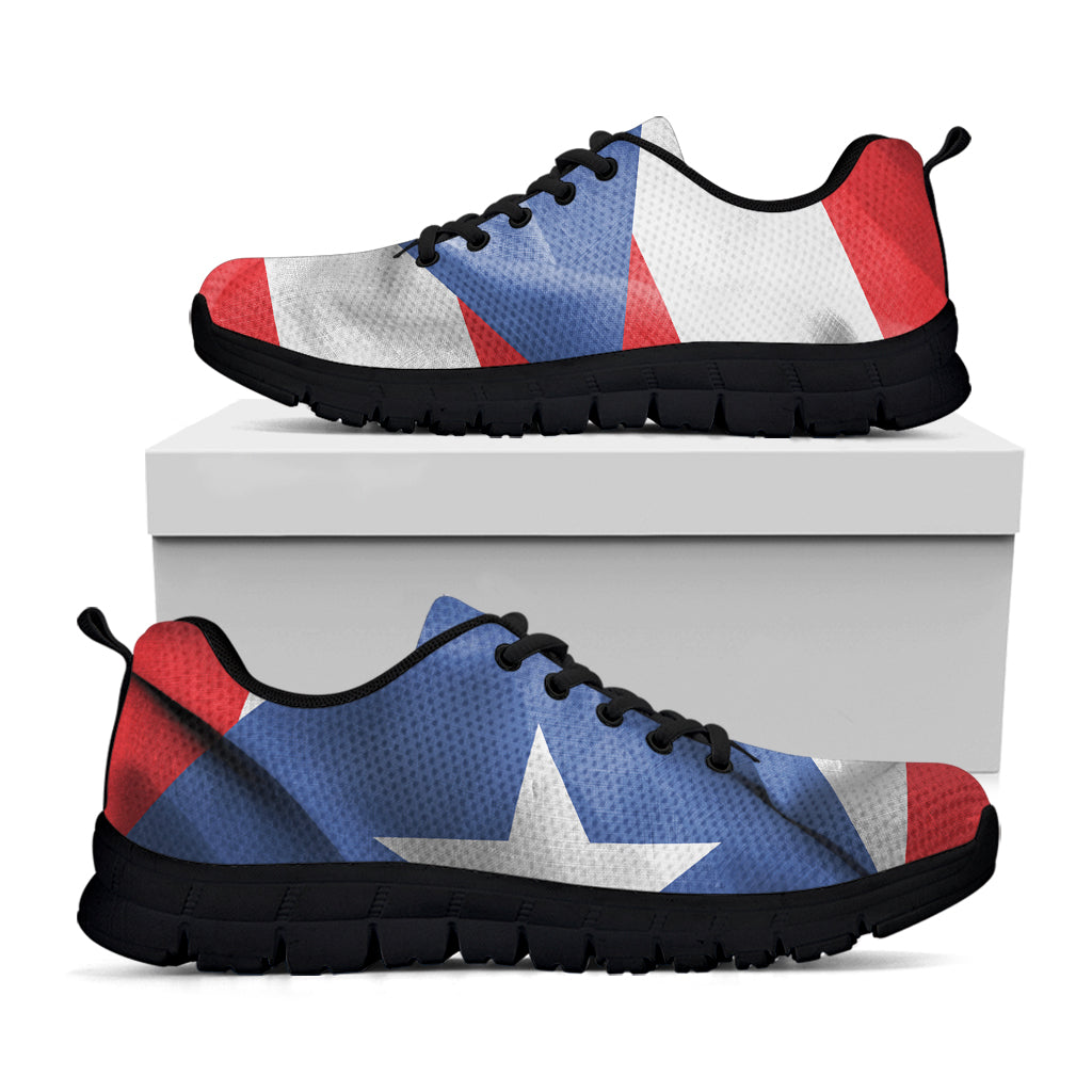 Wrinkled Puerto Rican Flag Print Black Running Shoes