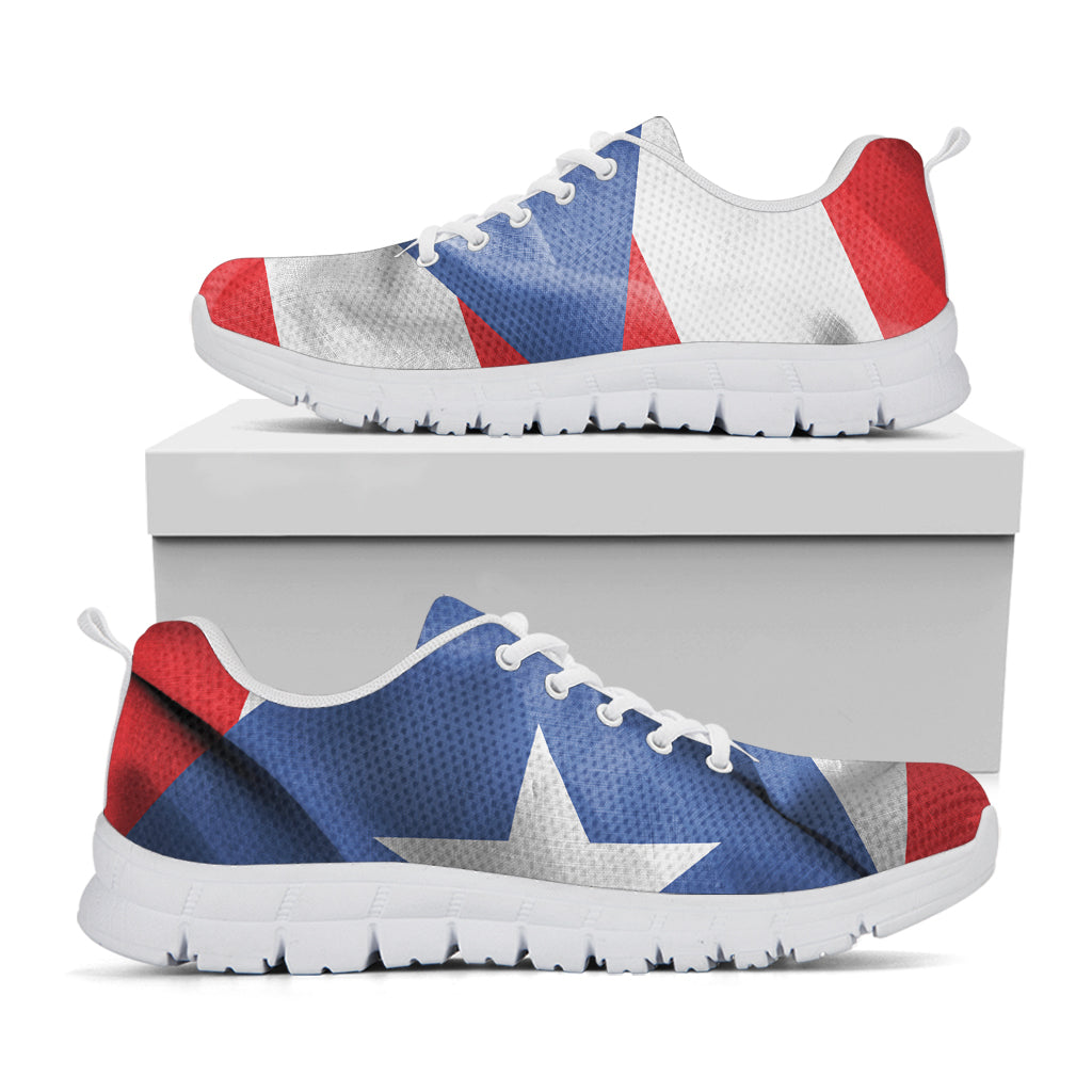 Wrinkled Puerto Rican Flag Print White Running Shoes