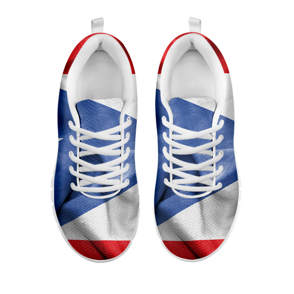 Wrinkled Puerto Rican Flag Print White Running Shoes