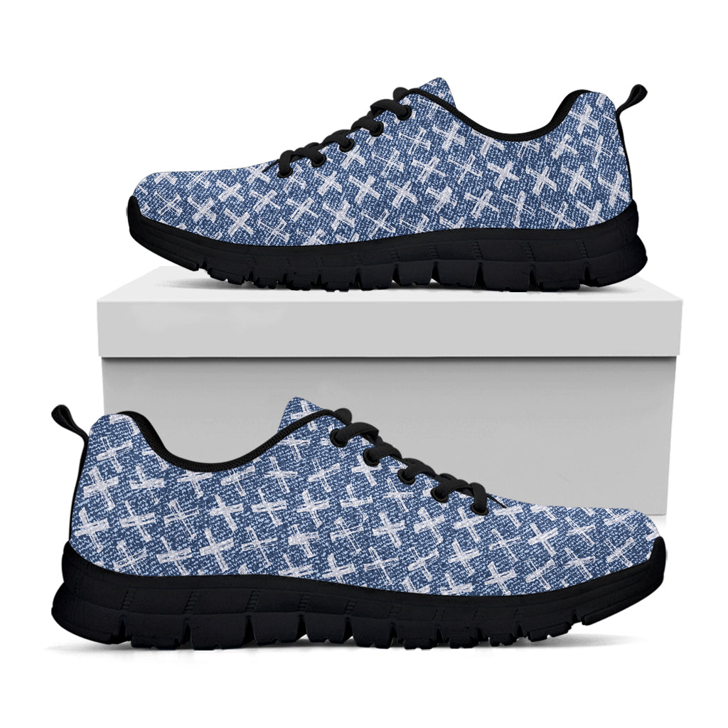 X Cross Denim Jeans Pattern Print Black Running Shoes