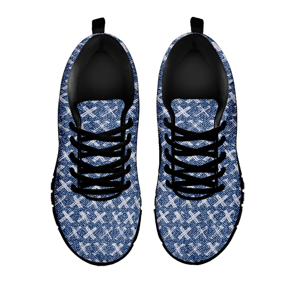 X Cross Denim Jeans Pattern Print Black Running Shoes