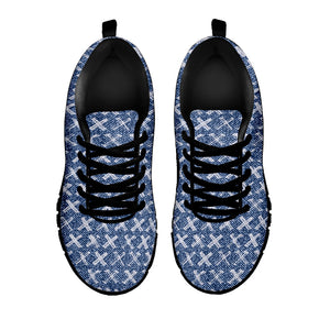 X Cross Denim Jeans Pattern Print Black Running Shoes