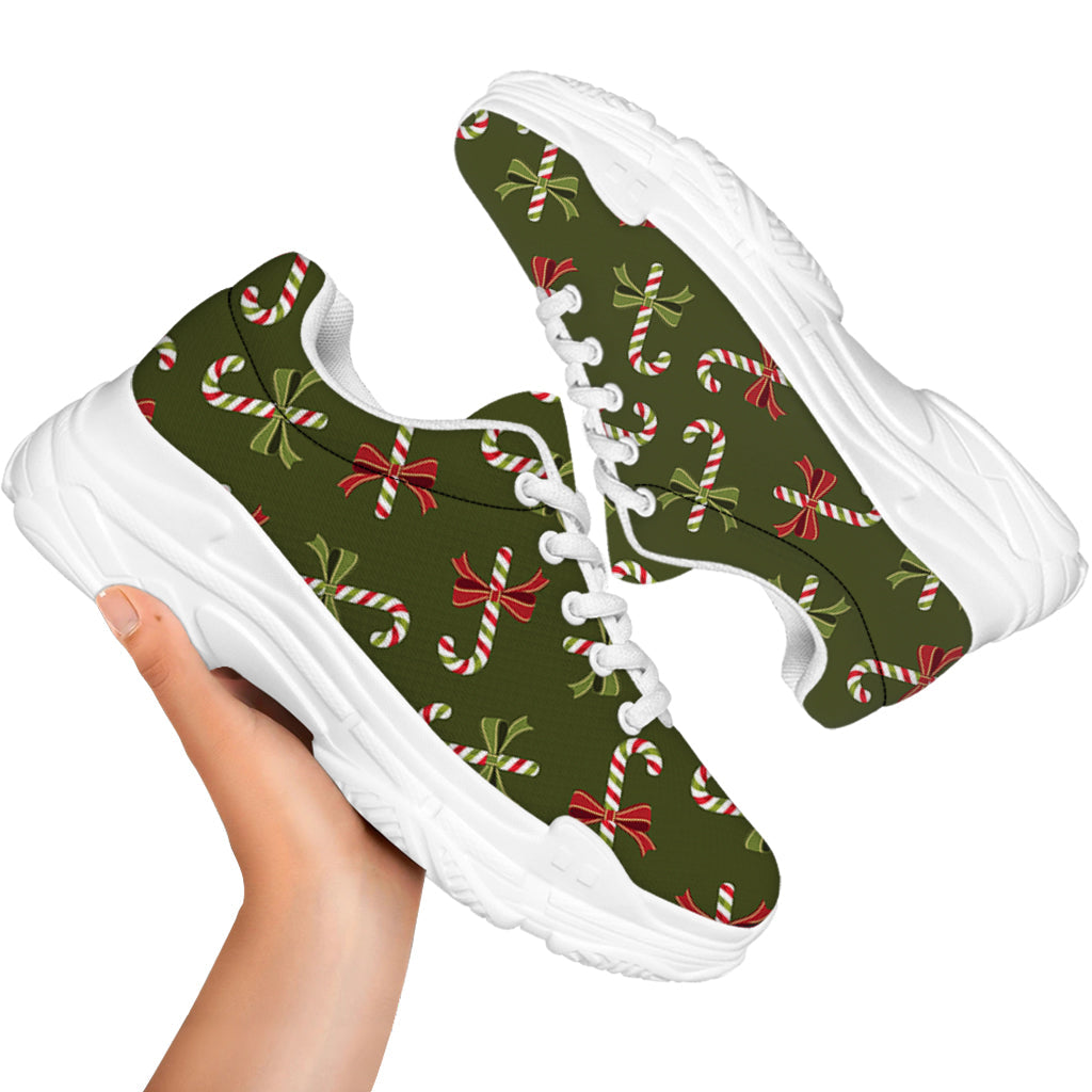 Xmas Candy Cane Pattern Print White Chunky Shoes