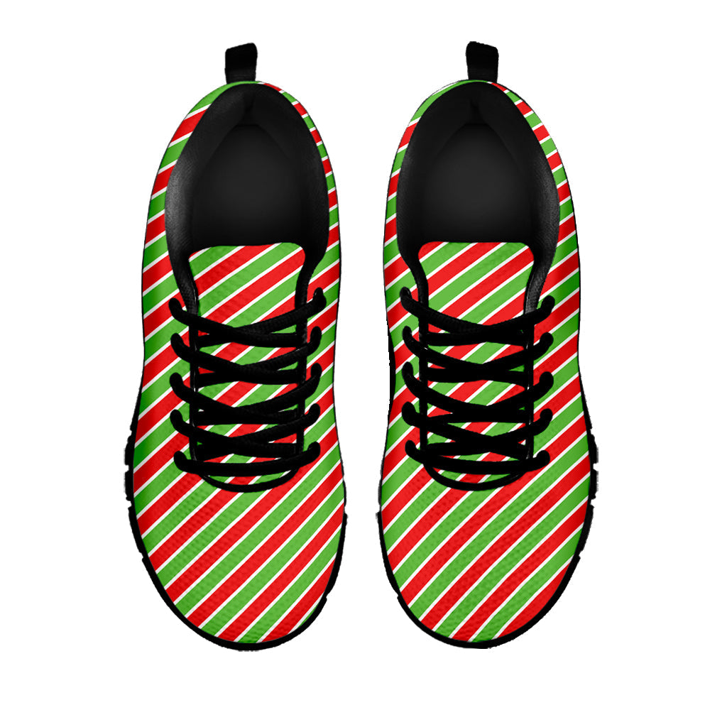 Xmas Candy Cane Stripes Print Black Running Shoes