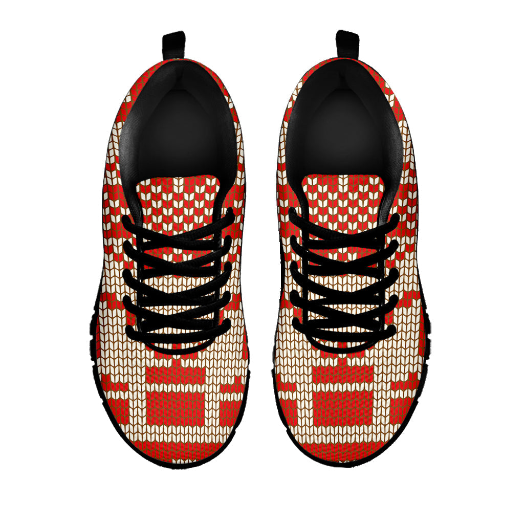 Xmas Deer Knitted Print Black Running Shoes