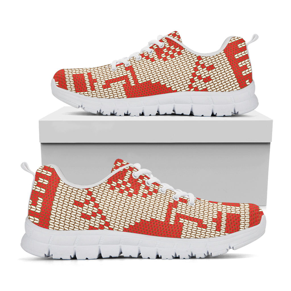 Xmas Deer Knitted Print White Running Shoes
