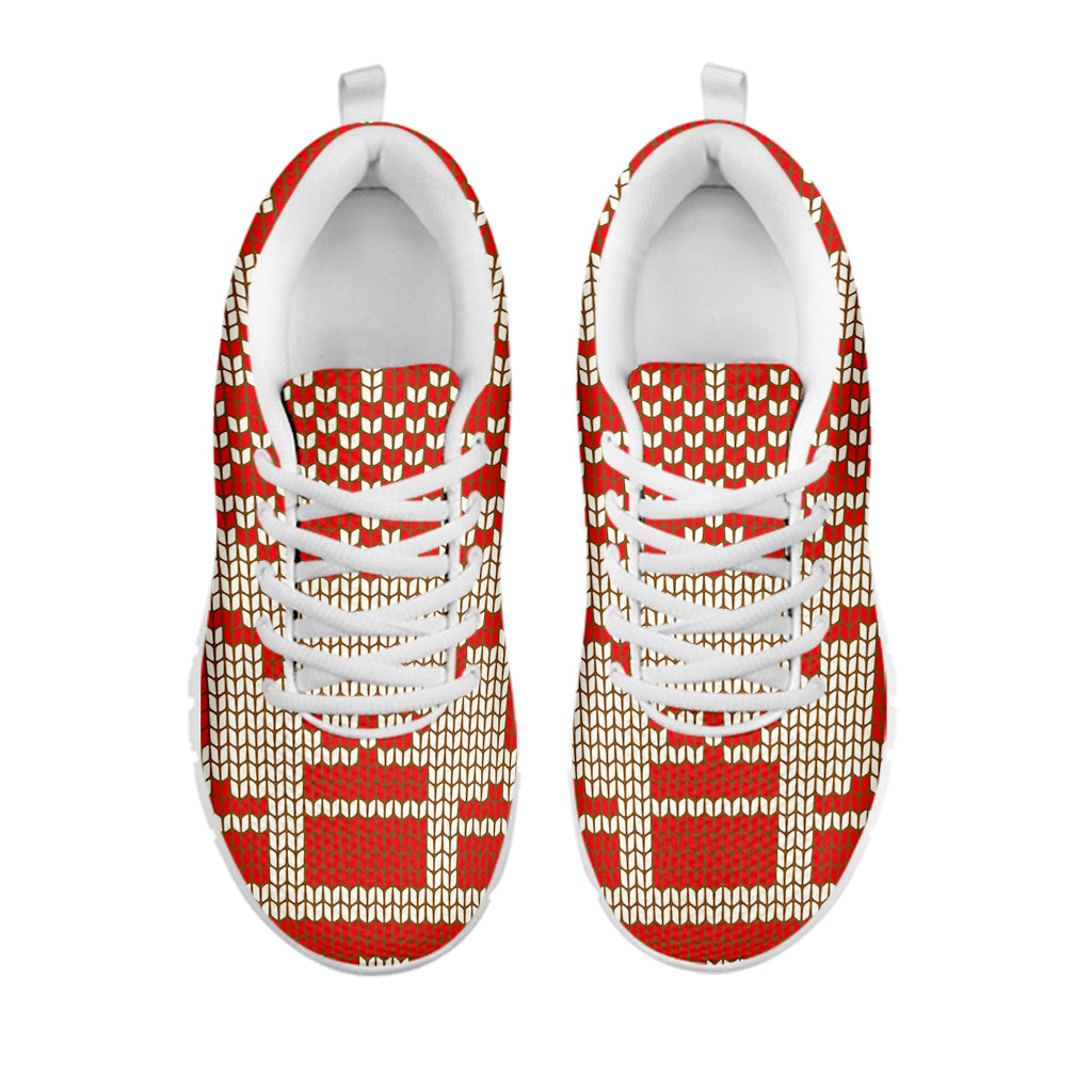 Xmas Deer Knitted Print White Running Shoes