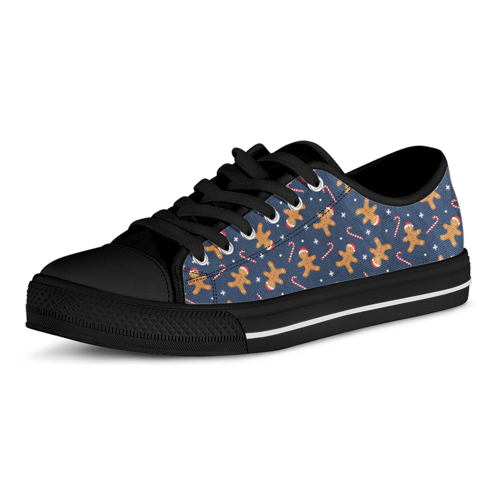 Xmas Gingerbread Man Pattern Print Black Low Top Sneakers