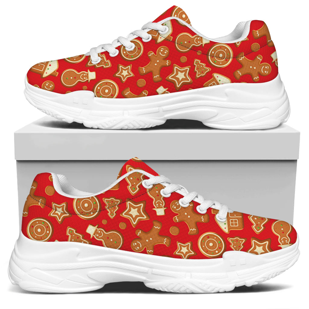 Xmas Gingerbread Pattern Print White Chunky Shoes