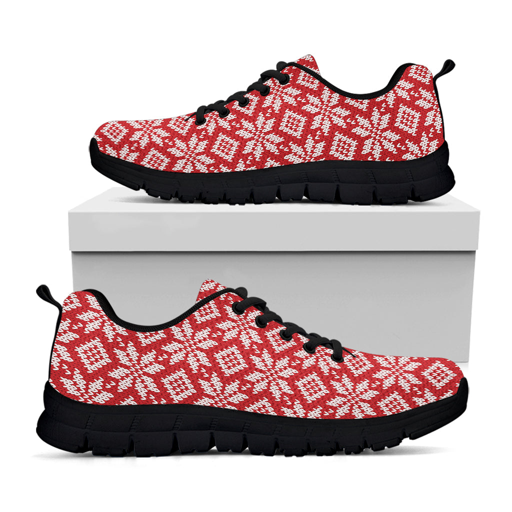 Xmas Nordic Knitted Pattern Print Black Running Shoes