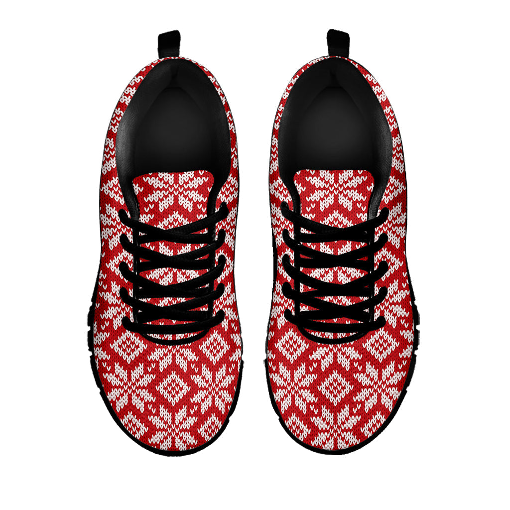 Xmas Nordic Knitted Pattern Print Black Running Shoes