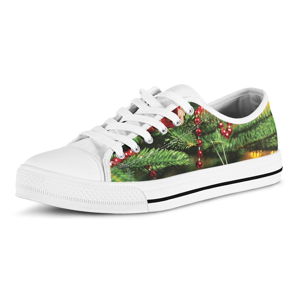 Xmas Tree Print White Low Top Sneakers