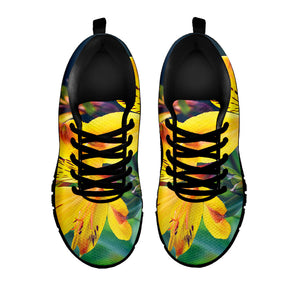 Yellow Alstroemeria Print Black Running Shoes