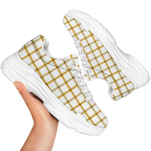 Yellow And Beige Tattersall Print White Chunky Shoes