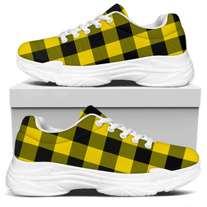 Yellow And Black Buffalo Check Print White Chunky Shoes