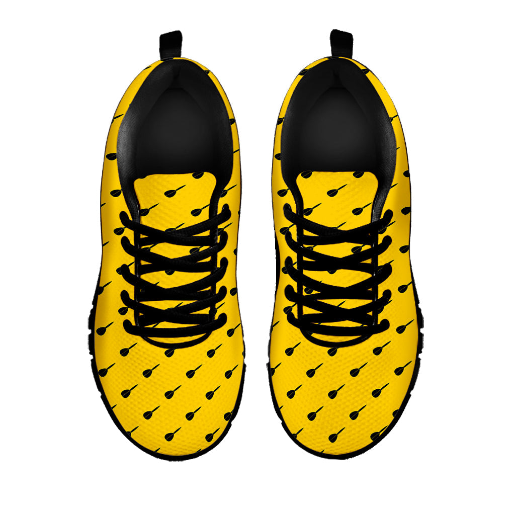 Yellow And Black Dart Pattern Print Black Running Shoes