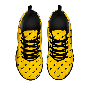 Yellow And Black Dart Pattern Print Black Running Shoes