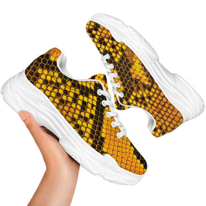 Yellow And Black Snakeskin Print White Chunky Shoes
