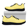 Yellow And White Check Pattern Print Black Running Shoes
