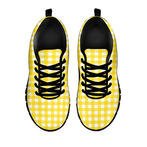 Yellow And White Check Pattern Print Black Running Shoes