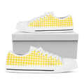 Yellow And White Check Pattern Print White Low Top Sneakers