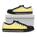 Yellow And White Checkered Pattern Print Black Low Top Sneakers