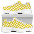 Yellow And White Checkered Pattern Print White Chunky Shoes