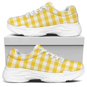 Yellow And White Gingham Pattern Print White Chunky Shoes