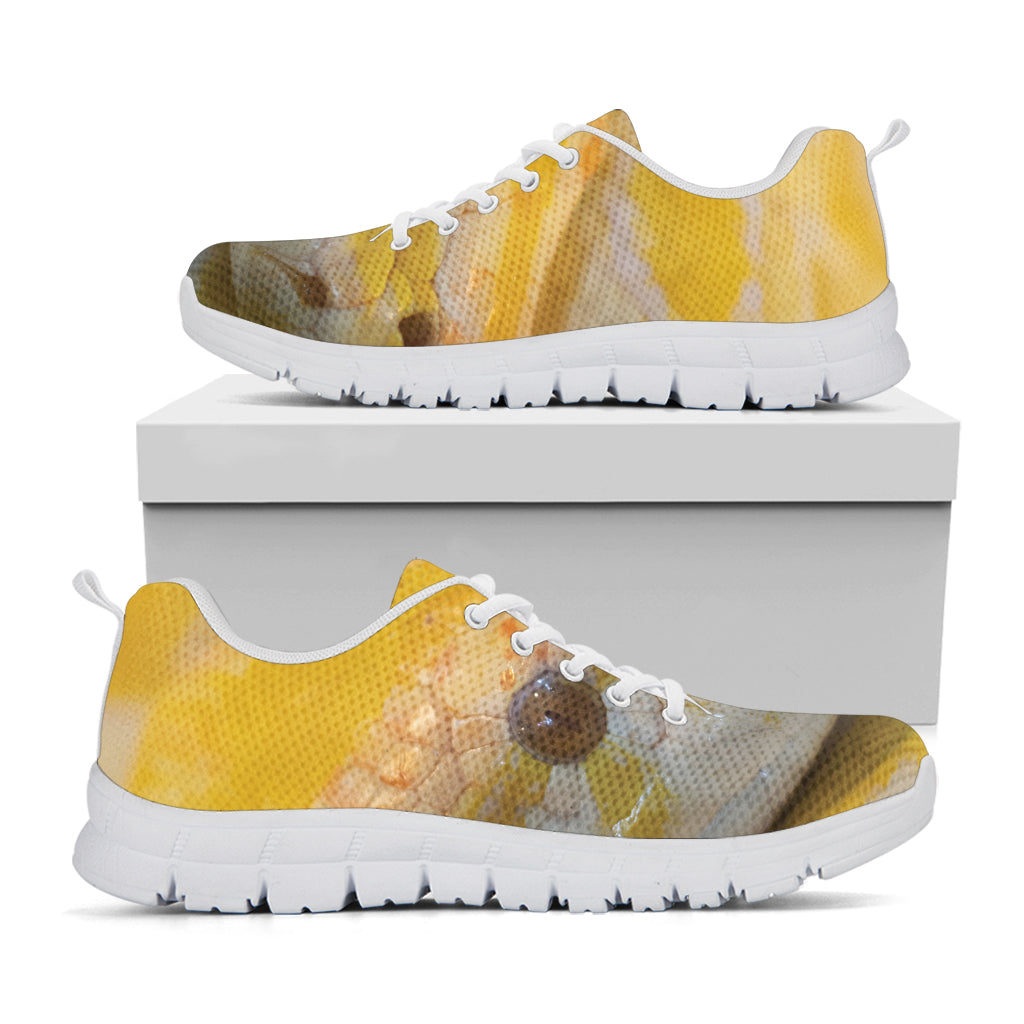 Yellow And White Python Snake Print White Running Shoes