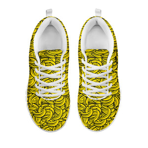 Yellow Banana Pattern Print White Running Shoes