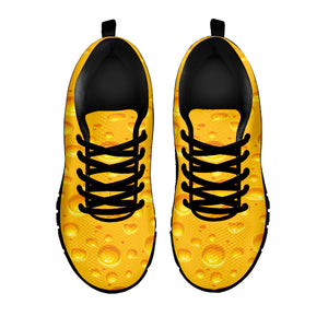 Yellow Cheese Print Black Running Shoes
