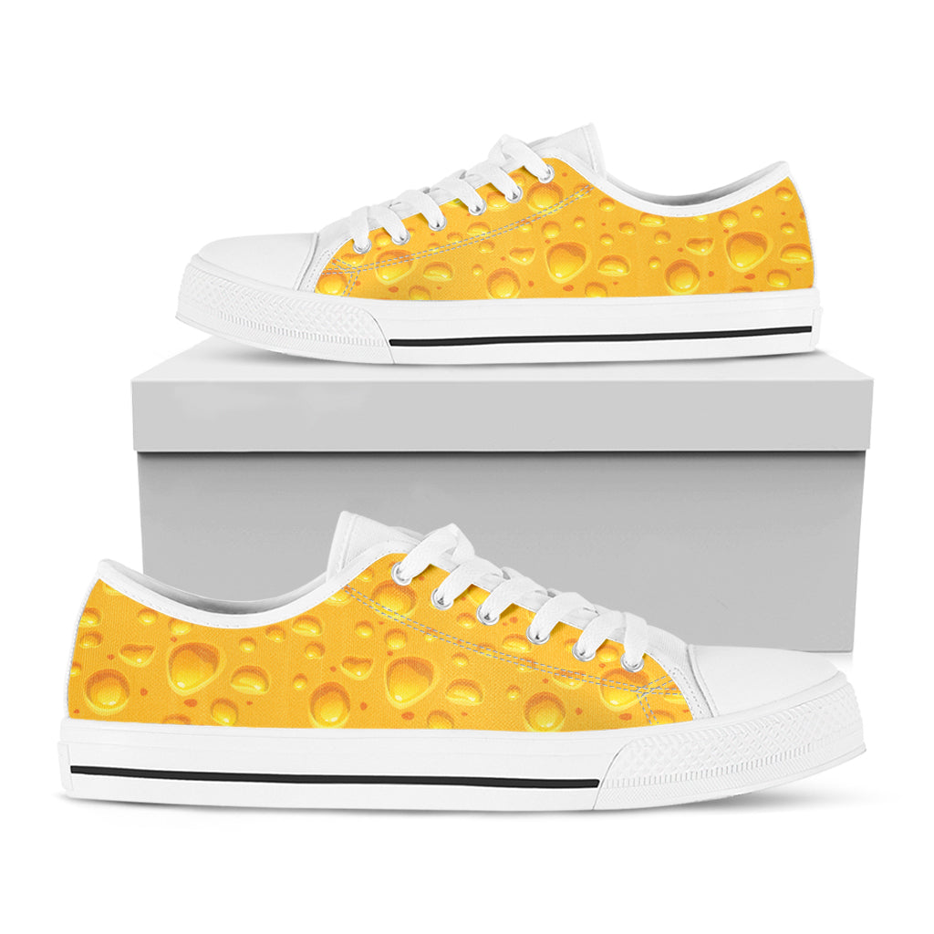 Yellow Cheese Print White Low Top Sneakers