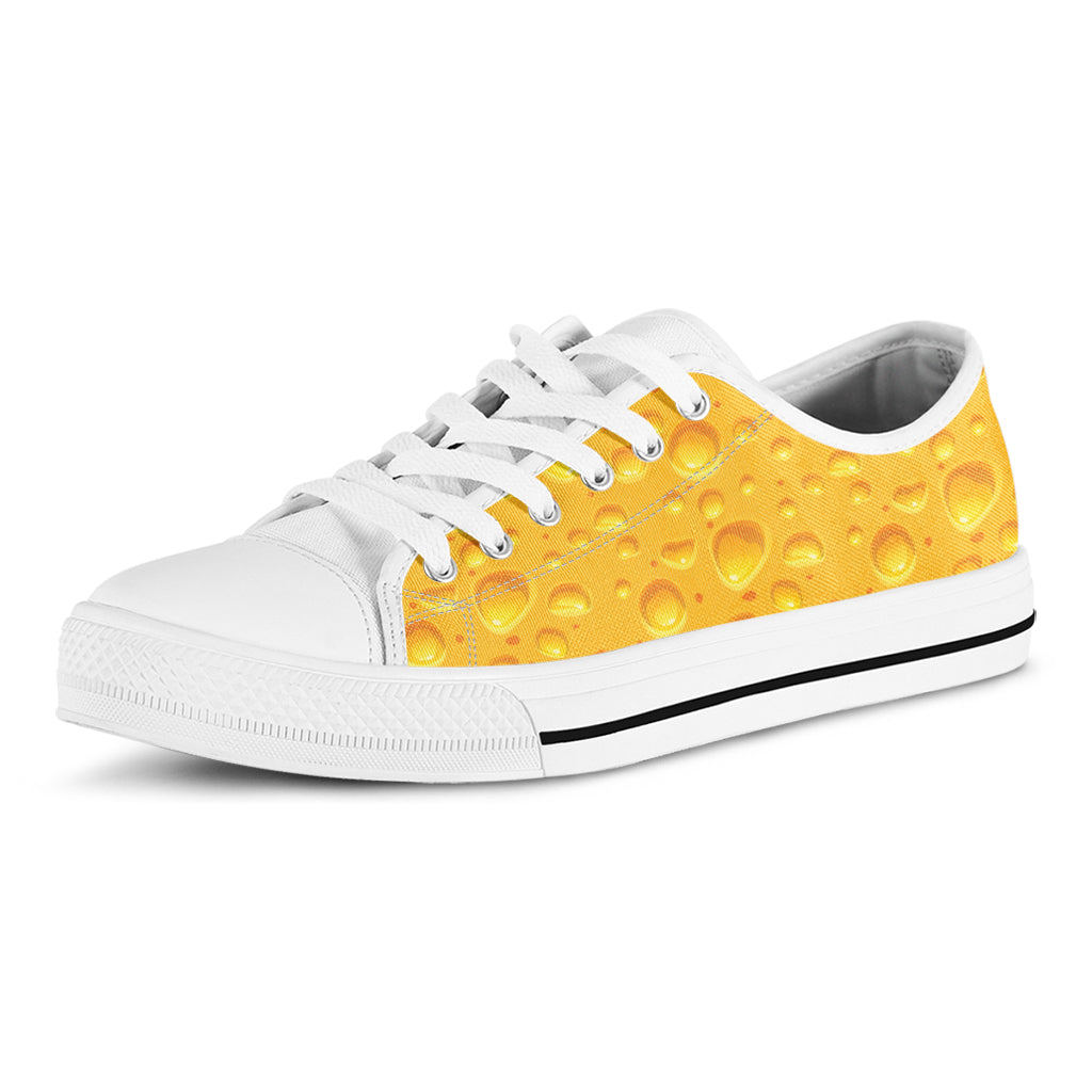 Yellow Cheese Print White Low Top Sneakers