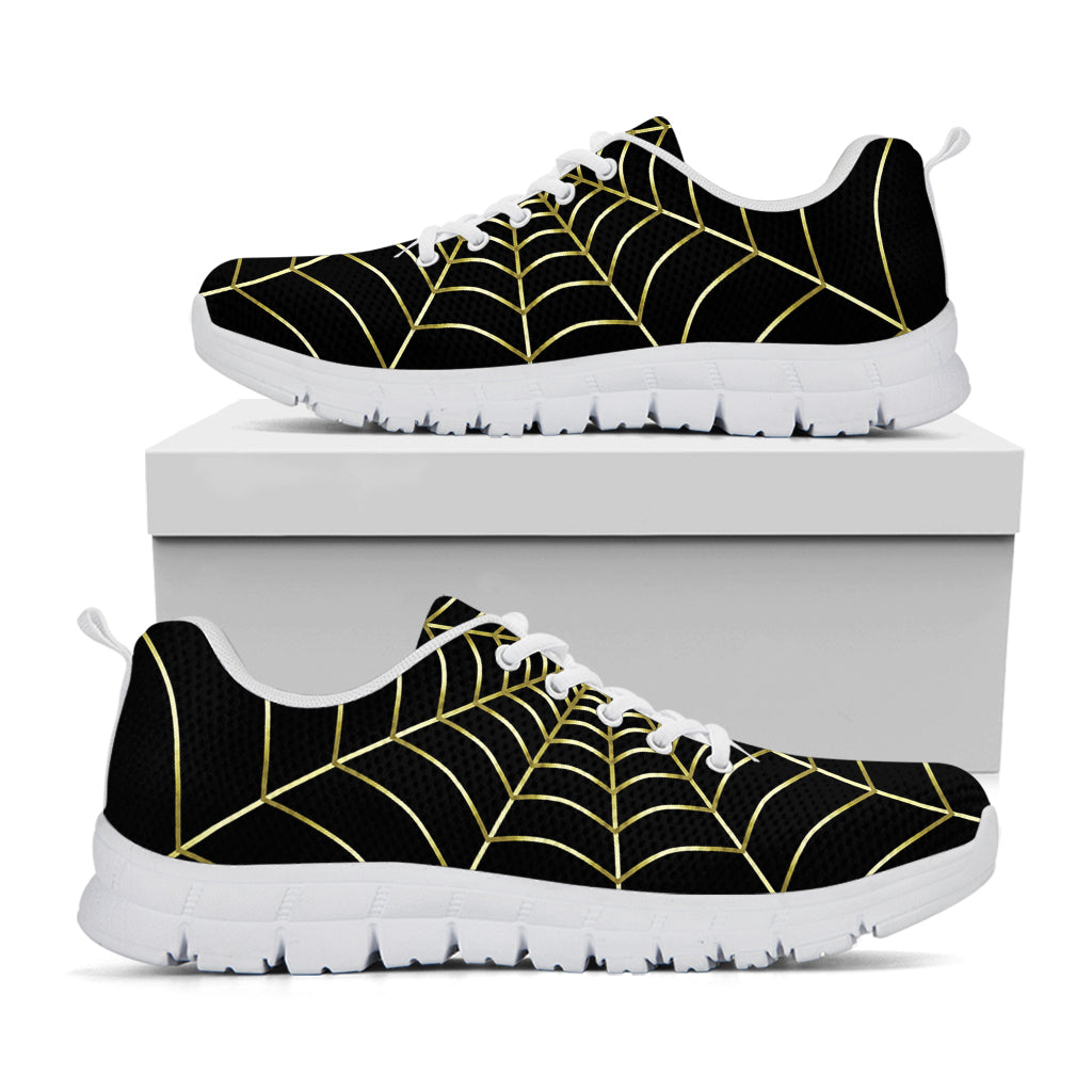Yellow Cobweb Print White Running Shoes