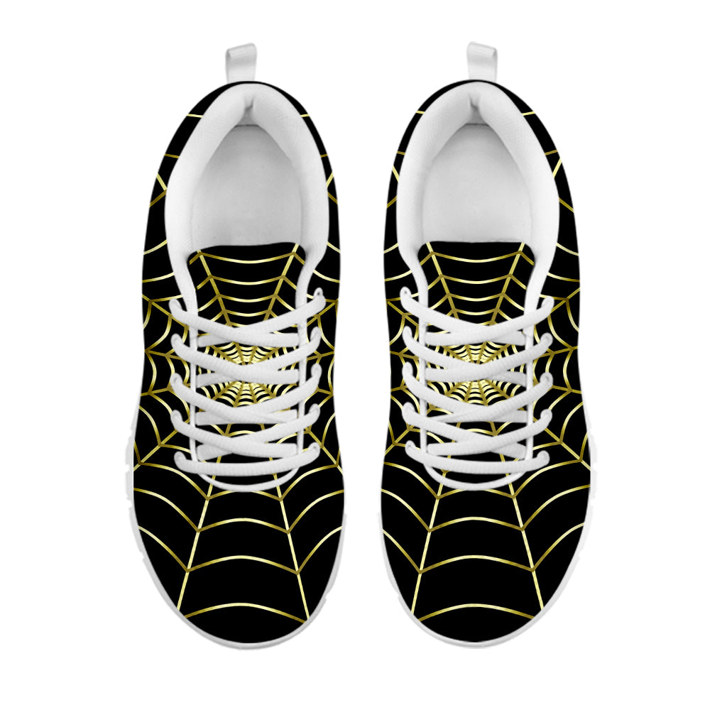 Yellow Cobweb Print White Running Shoes