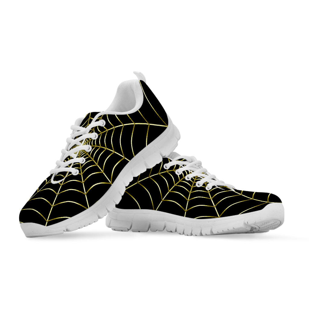 Yellow Cobweb Print White Running Shoes