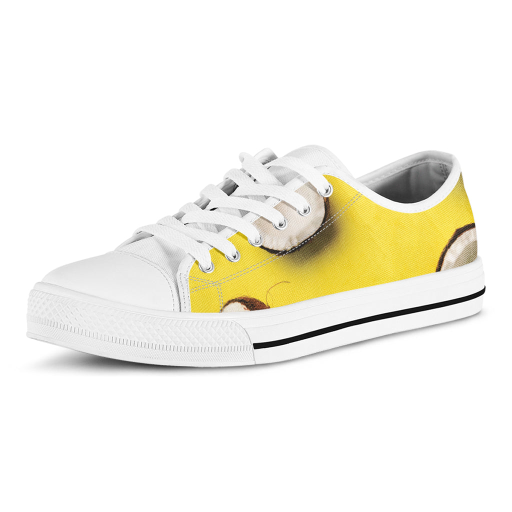Yellow Coconut Pattern Print White Low Top Sneakers