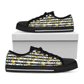 Yellow Daffodil Striped Pattern Print Black Low Top Sneakers