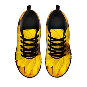 Yellow Daisy Flower Print Black Running Shoes