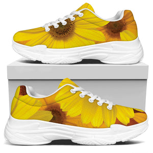 Yellow Daisy Flower Print White Chunky Shoes
