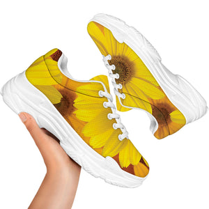 Yellow Daisy Flower Print White Chunky Shoes
