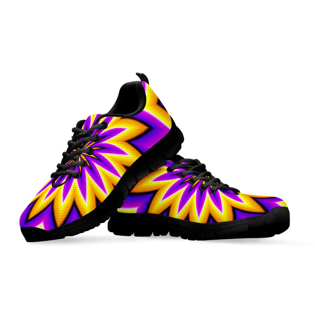 Yellow Flower Moving Optical Illusion Black Running Shoes