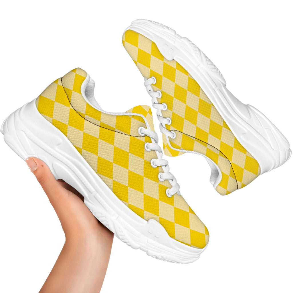 Yellow Harlequin Pattern Print White Chunky Shoes