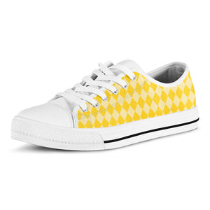 Yellow Harlequin Pattern Print White Low Top Sneakers