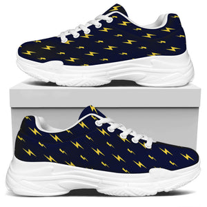 Yellow Lightning Bolts Pattern Print White Chunky Shoes
