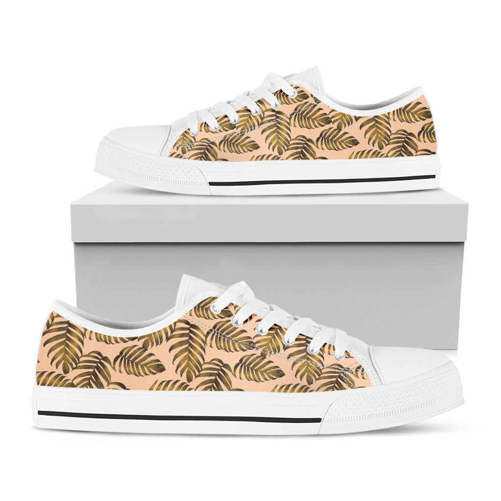 Yellow Monstera Leaves Pattern Print White Low Top Sneakers