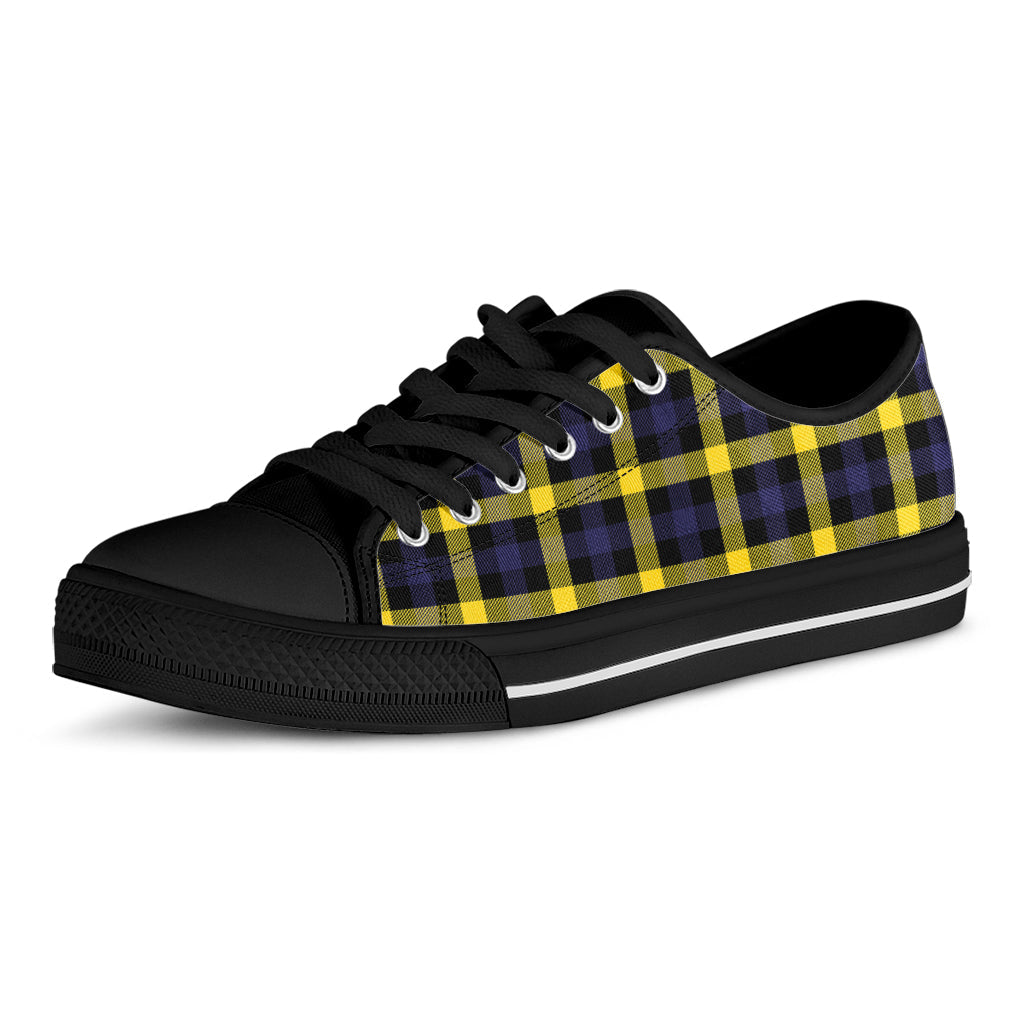 Yellow Navy And Black Plaid Print Black Low Top Sneakers